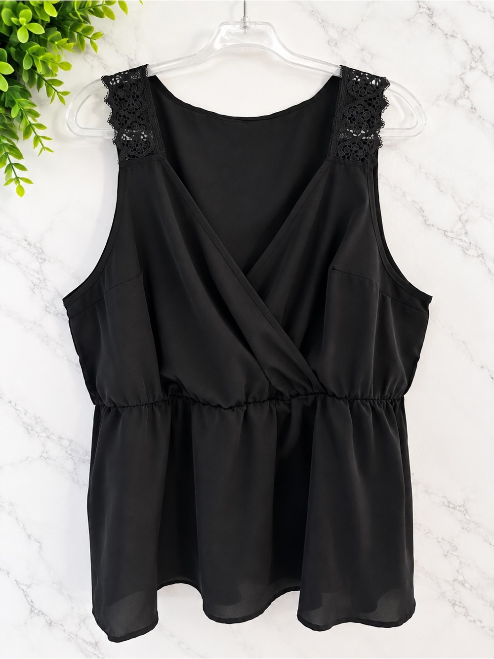 SHEIN Curve 3XL Black Lace Shoulder Wrap Peplum Blouse Plus Size